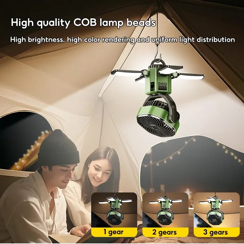 Solar Camping Fan with LED Light - EcoBreeze