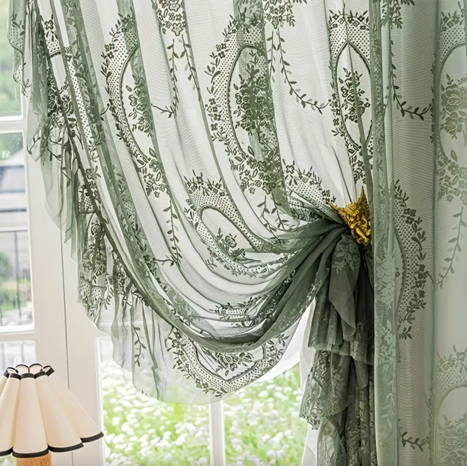 Botanical Embroidered Curtain - Verdant Luxe