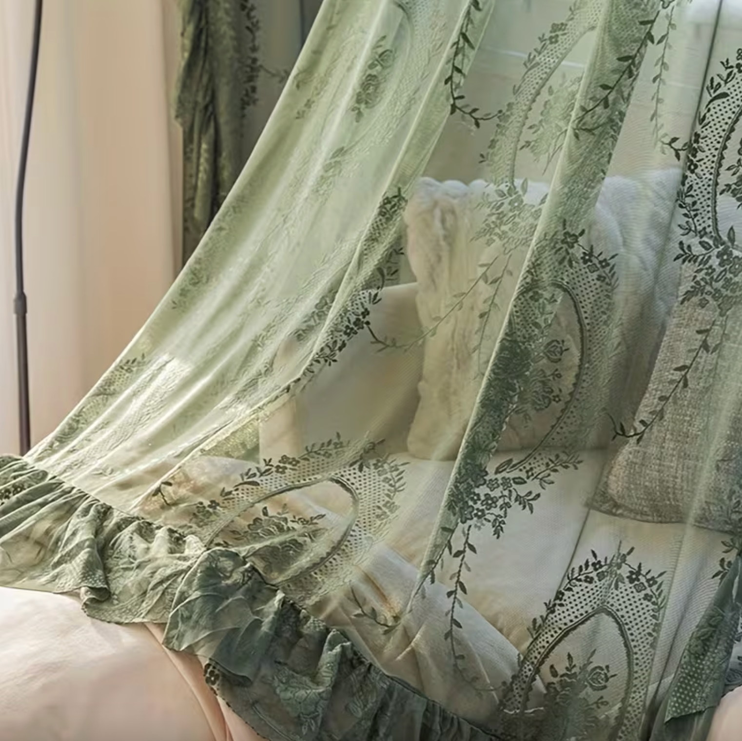 Botanical Embroidered Curtain - Verdant Luxe