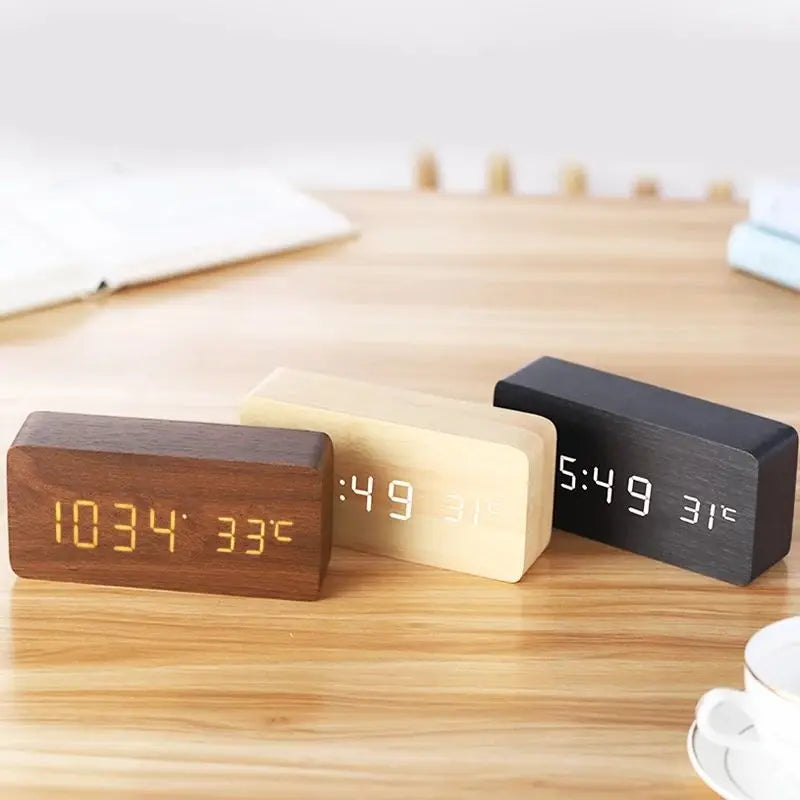 Wooden LED Alarm Clock - TimberGlow