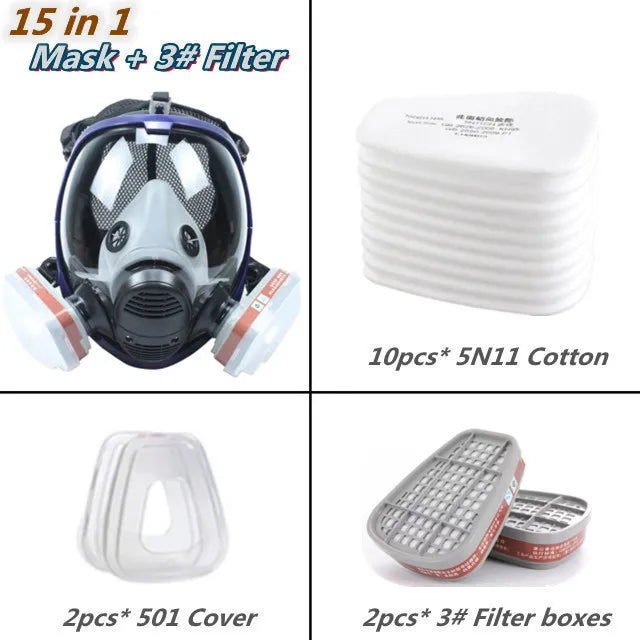 Anti-Fog Full Face Mask with Industrial Gas Filters - PureGuard