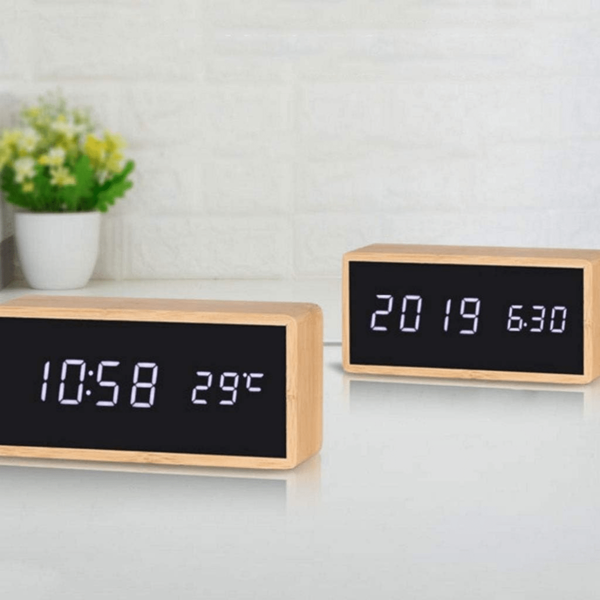 Bamboo LED Alarm Clock - LuminaTime with Temperature Display