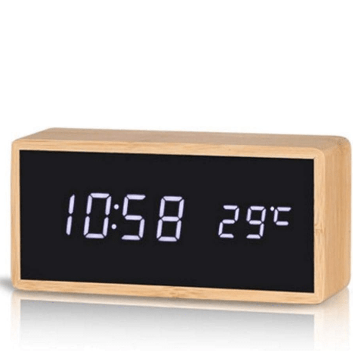 Bamboo LED Alarm Clock - LuminaTime with Temperature Display