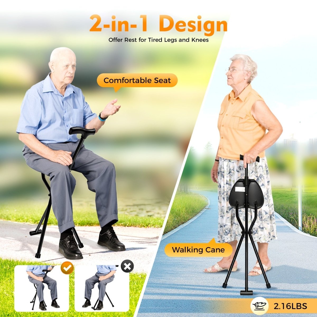 Travel Cane with Seat - Elevate Comfort