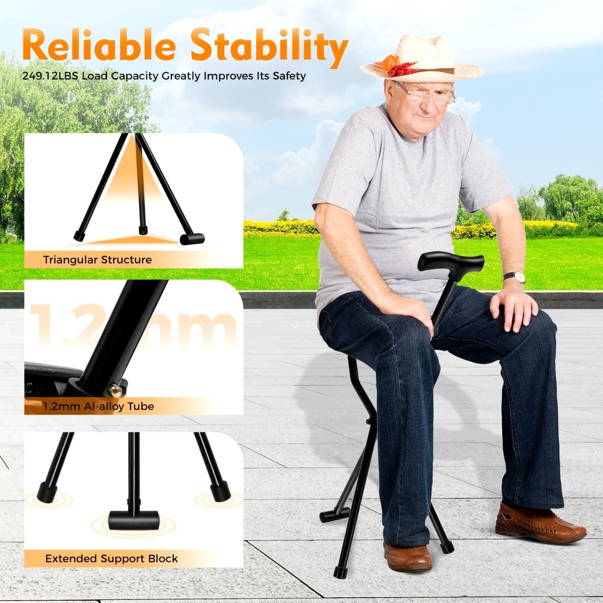 Travel Cane with Seat - Elevate Comfort