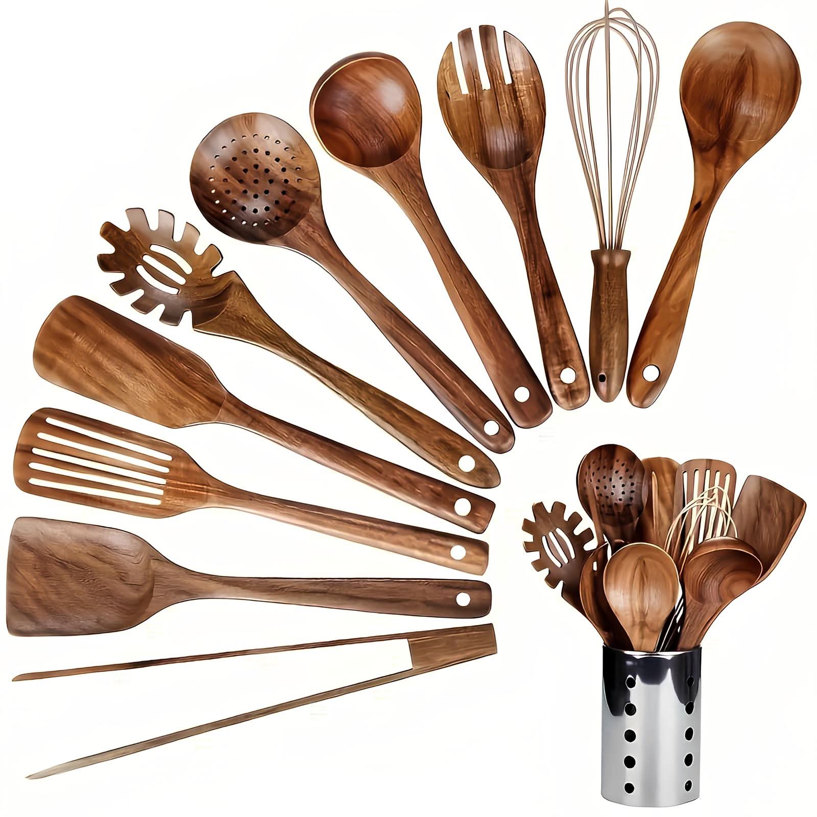 Teak Wood Utensil Set - EcoCraft Essentials 11-Piece Collection