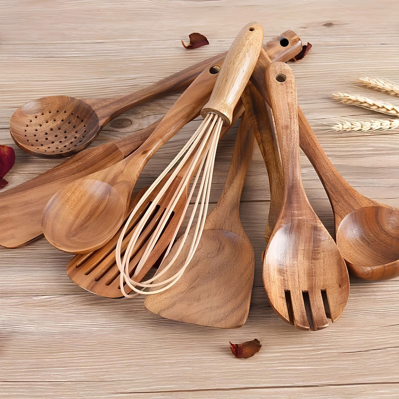 Teak Wood Utensil Set - EcoCraft Essentials 11-Piece Collection