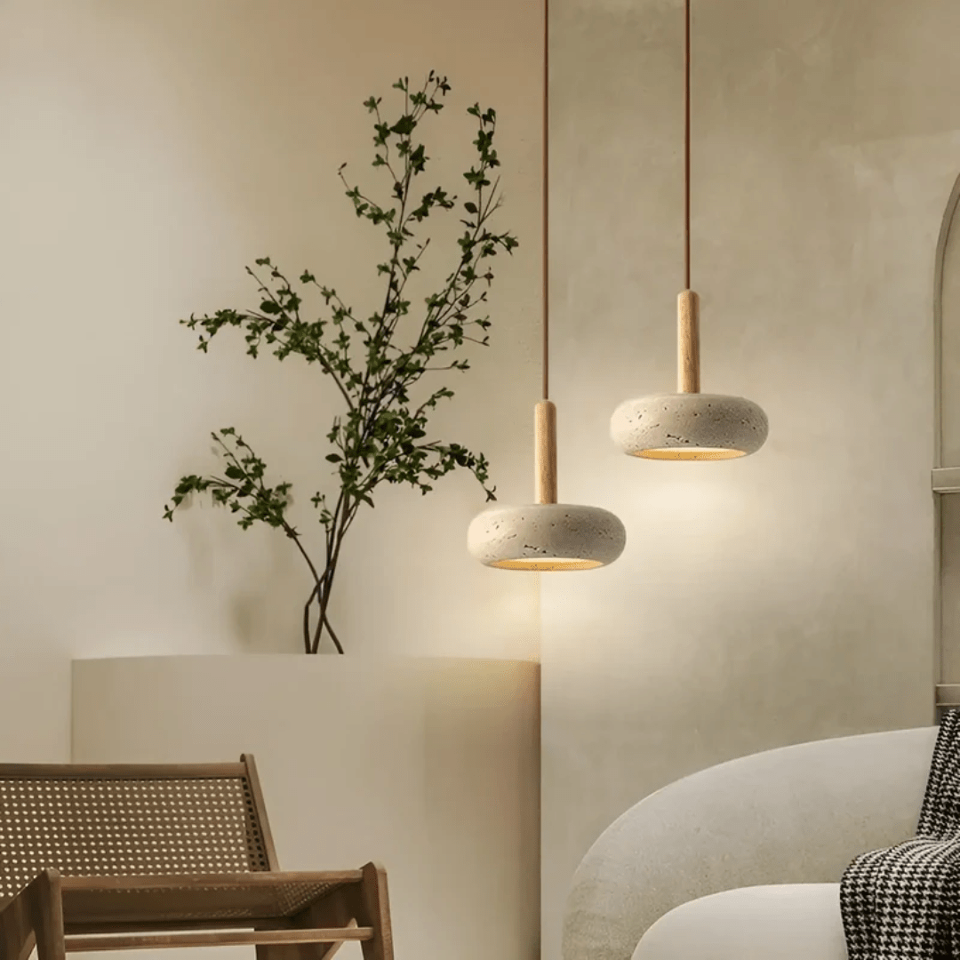 Illuminated Stone & Wood Ceiling Light - LumaCraft