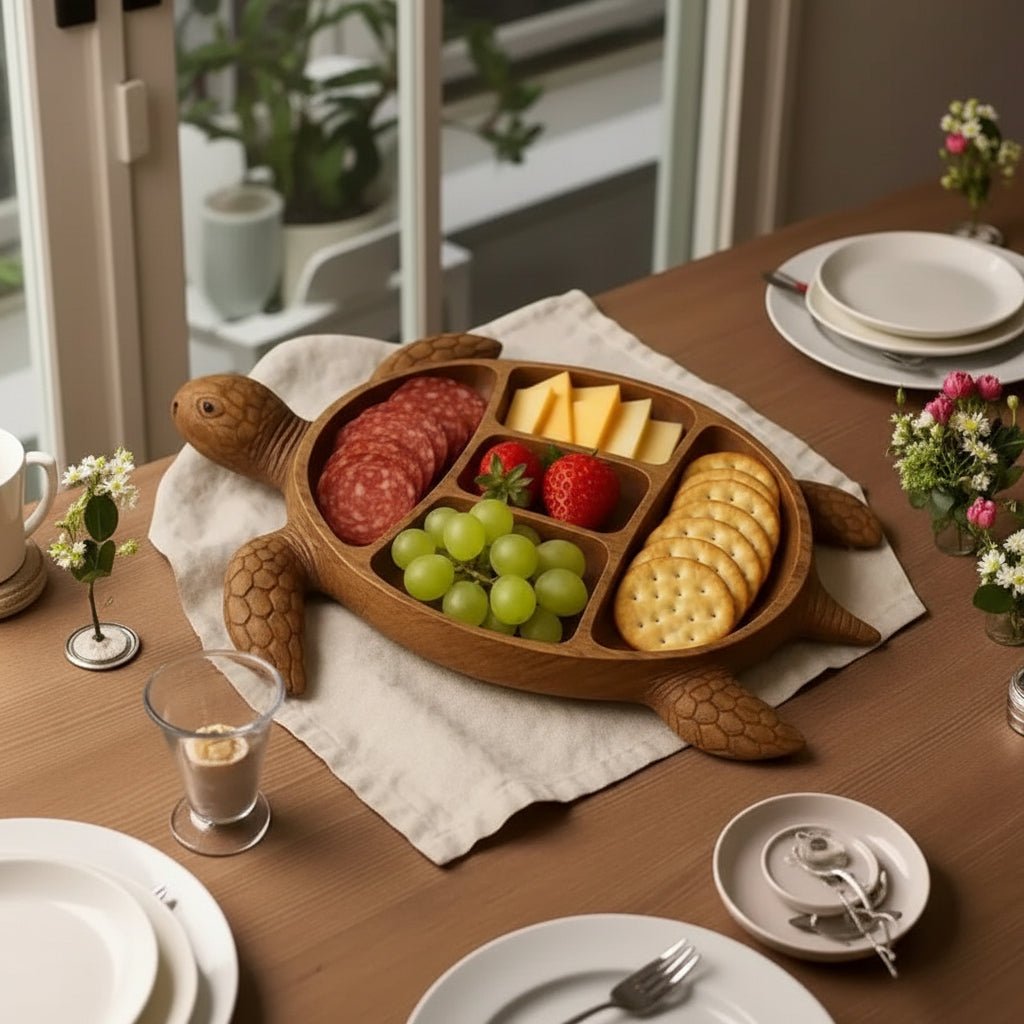 Turtle-Shaped Wood Snack Plate - ArtisanCrafted Essentials