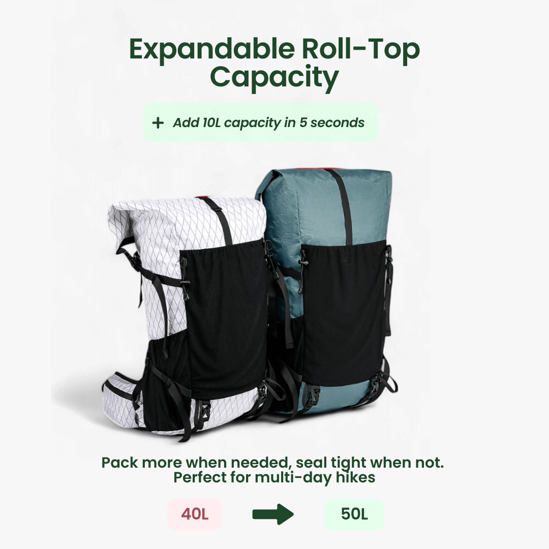 Adventure Backpack - TerraQuest Ultralight 50L with Rolltop Closure