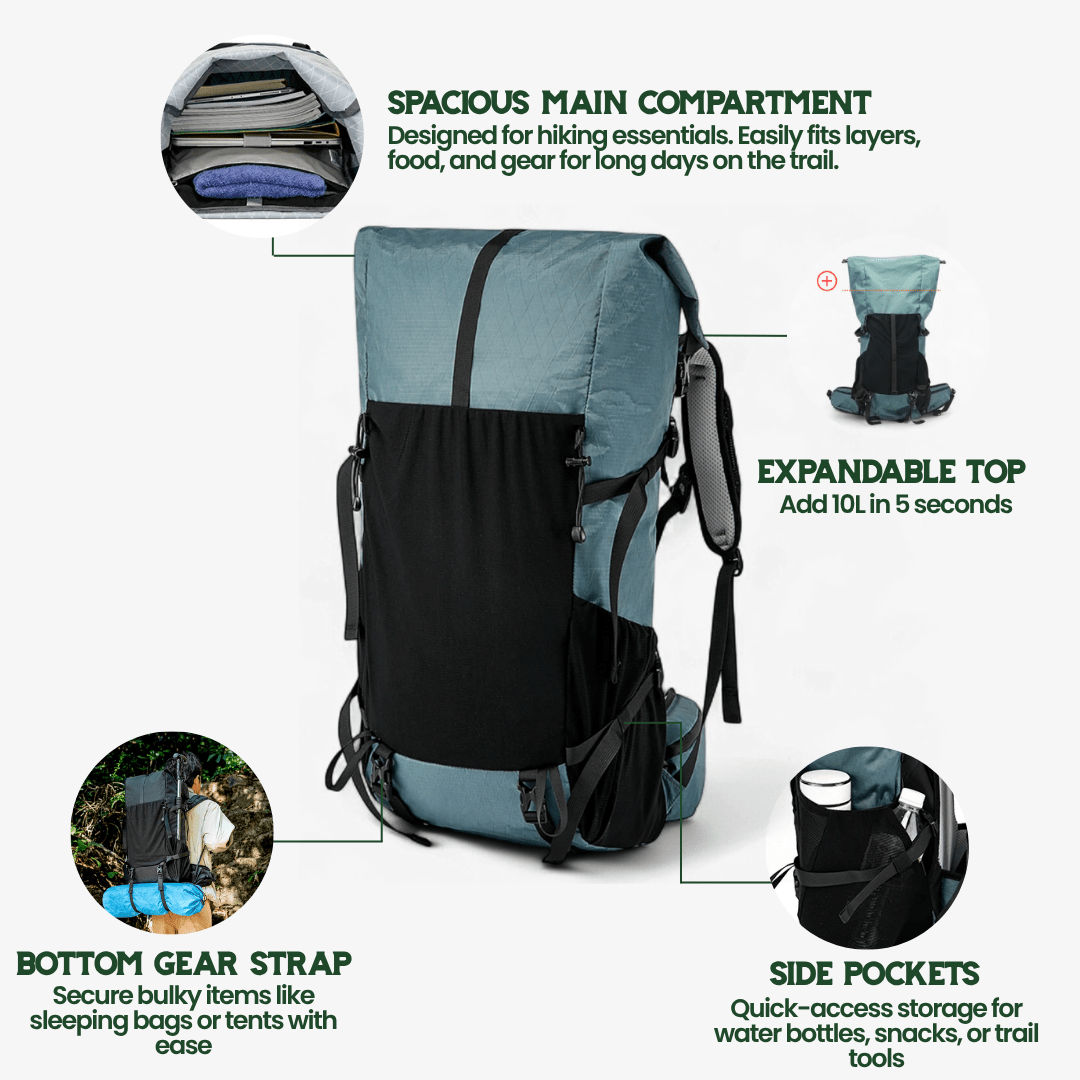 Adventure Backpack - TerraQuest Ultralight 50L with Rolltop Closure