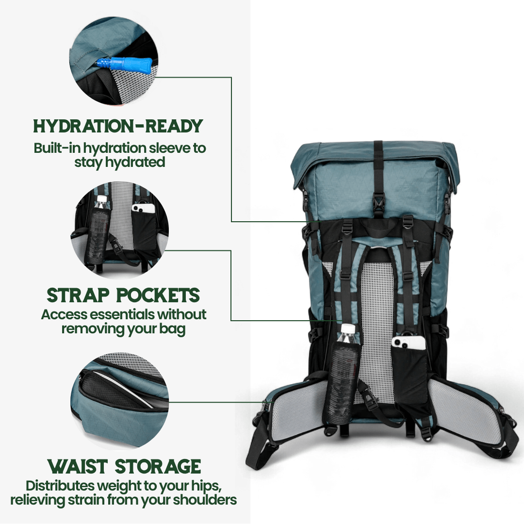 Adventure Backpack - TerraQuest Ultralight 50L with Rolltop Closure