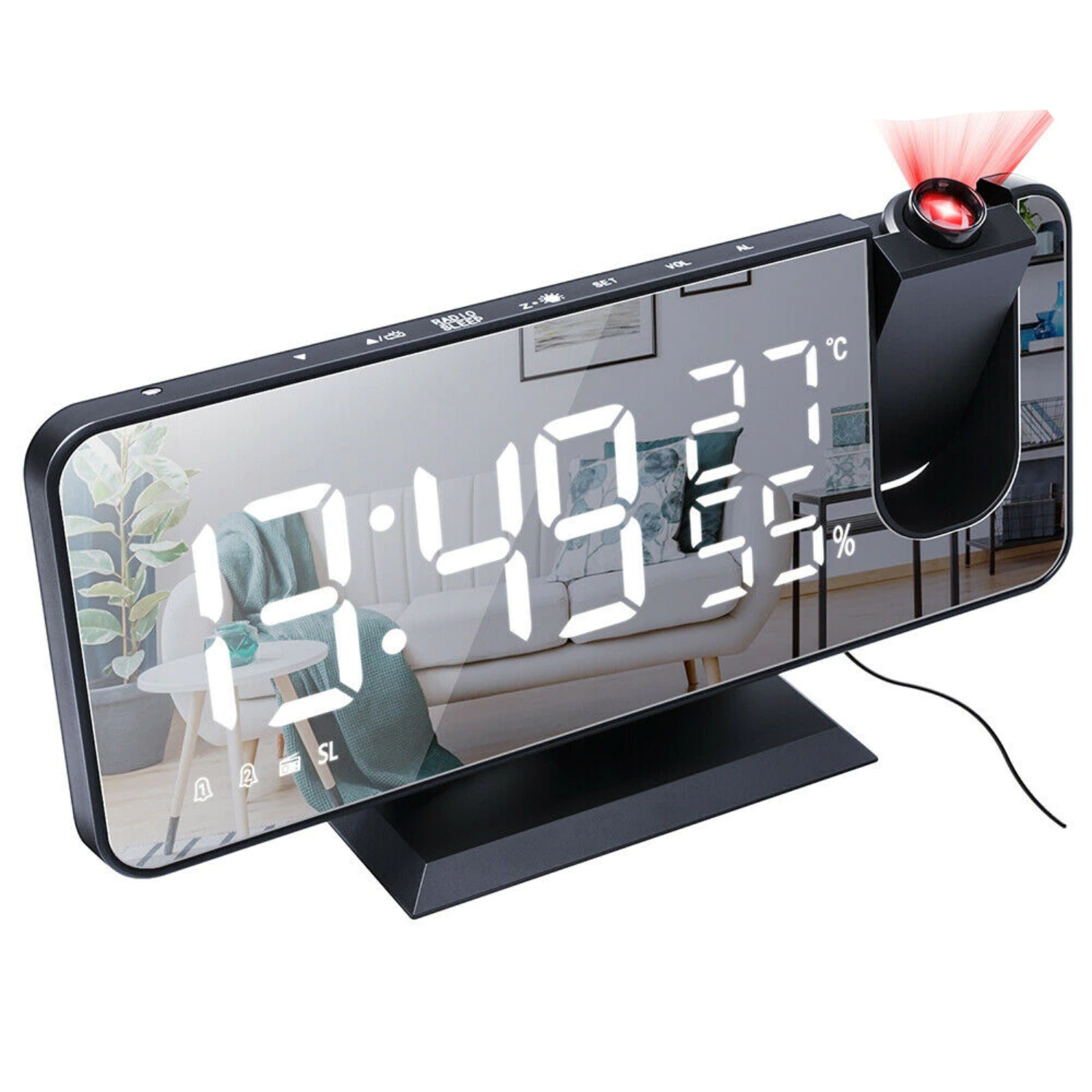 Smart Alarm Clock - Luminex with 180° Projector & USB Charger