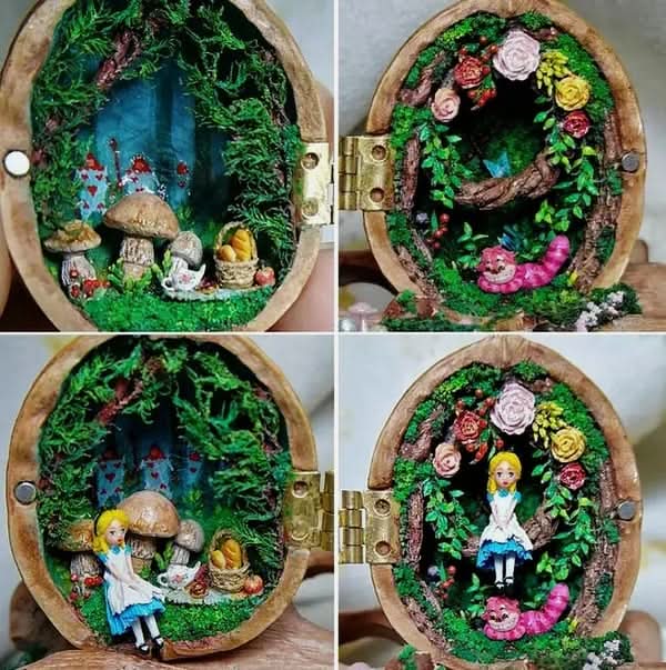 Dollhouse - Walnut Shell Creations with Interior Light