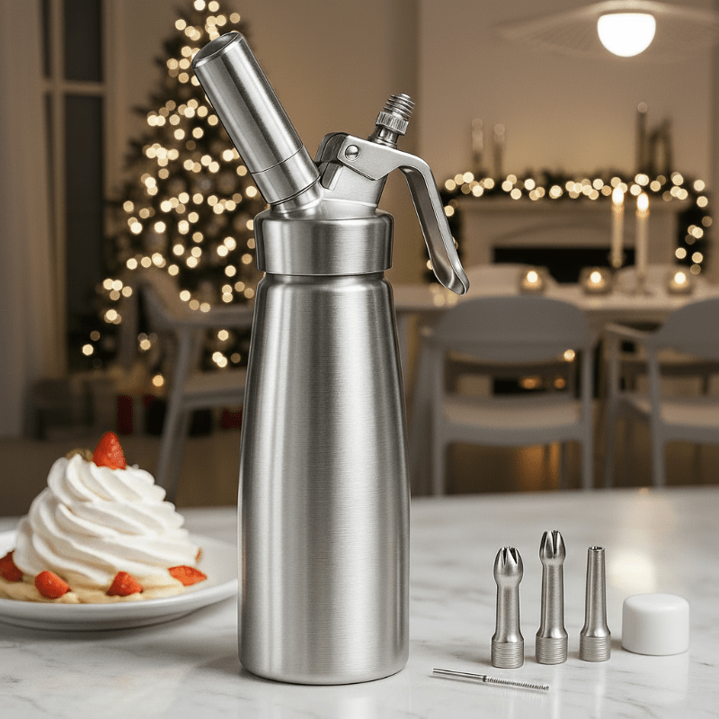 Cream Dispenser - LuxeCraft Aluminum 500-ml with 3 Nozzles