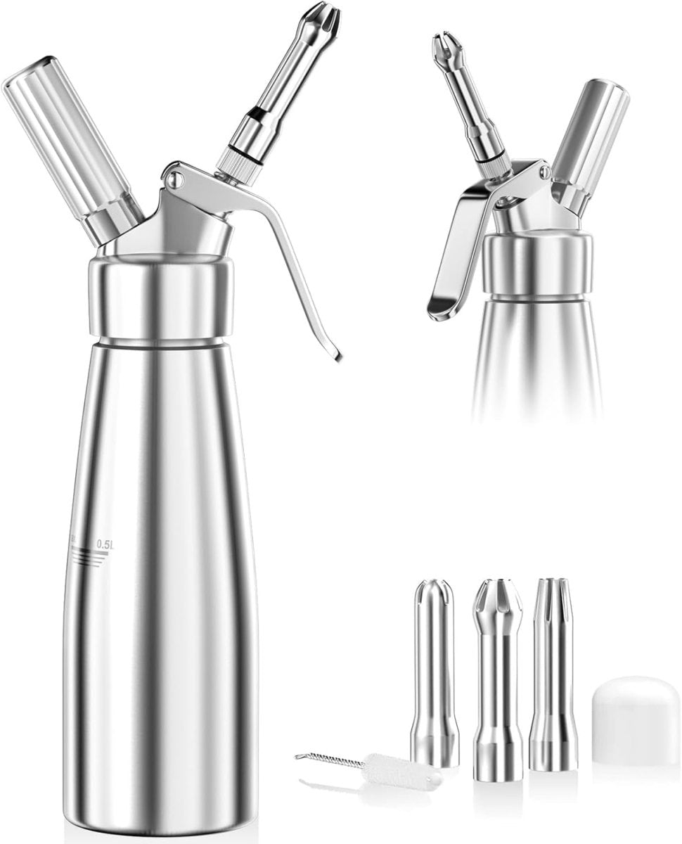 Cream Dispenser - LuxeCraft Aluminum 500-ml with 3 Nozzles
