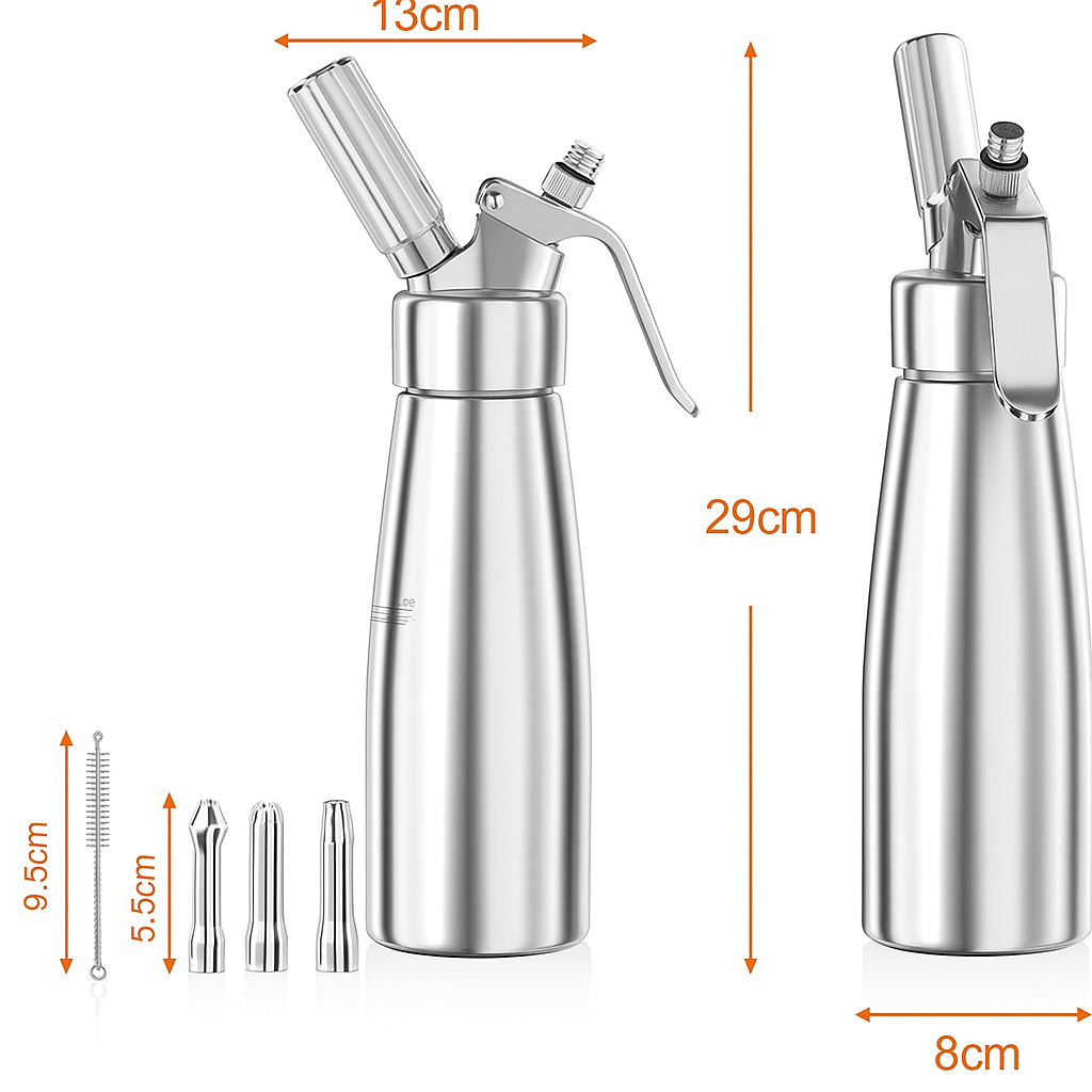 Cream Dispenser - LuxeCraft Aluminum 500-ml with 3 Nozzles