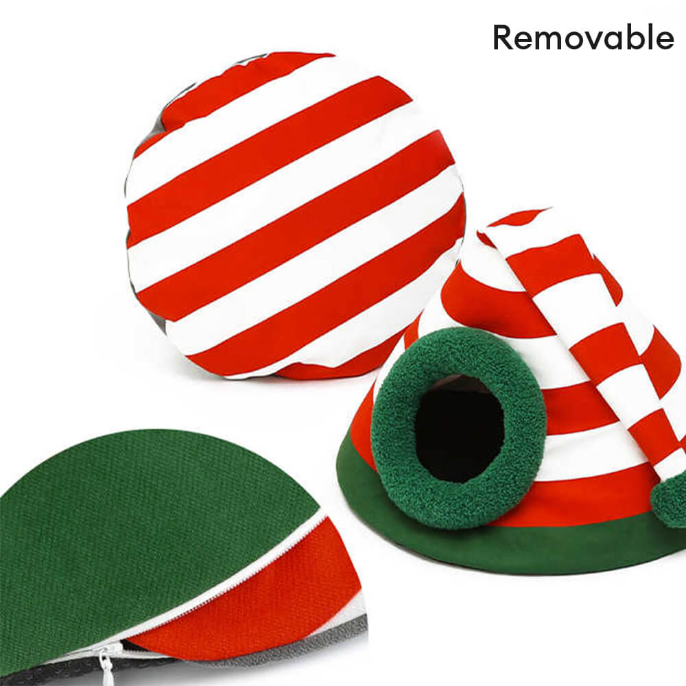Cozy Cat Bed - Purrfect Nest Christmas Hat Design