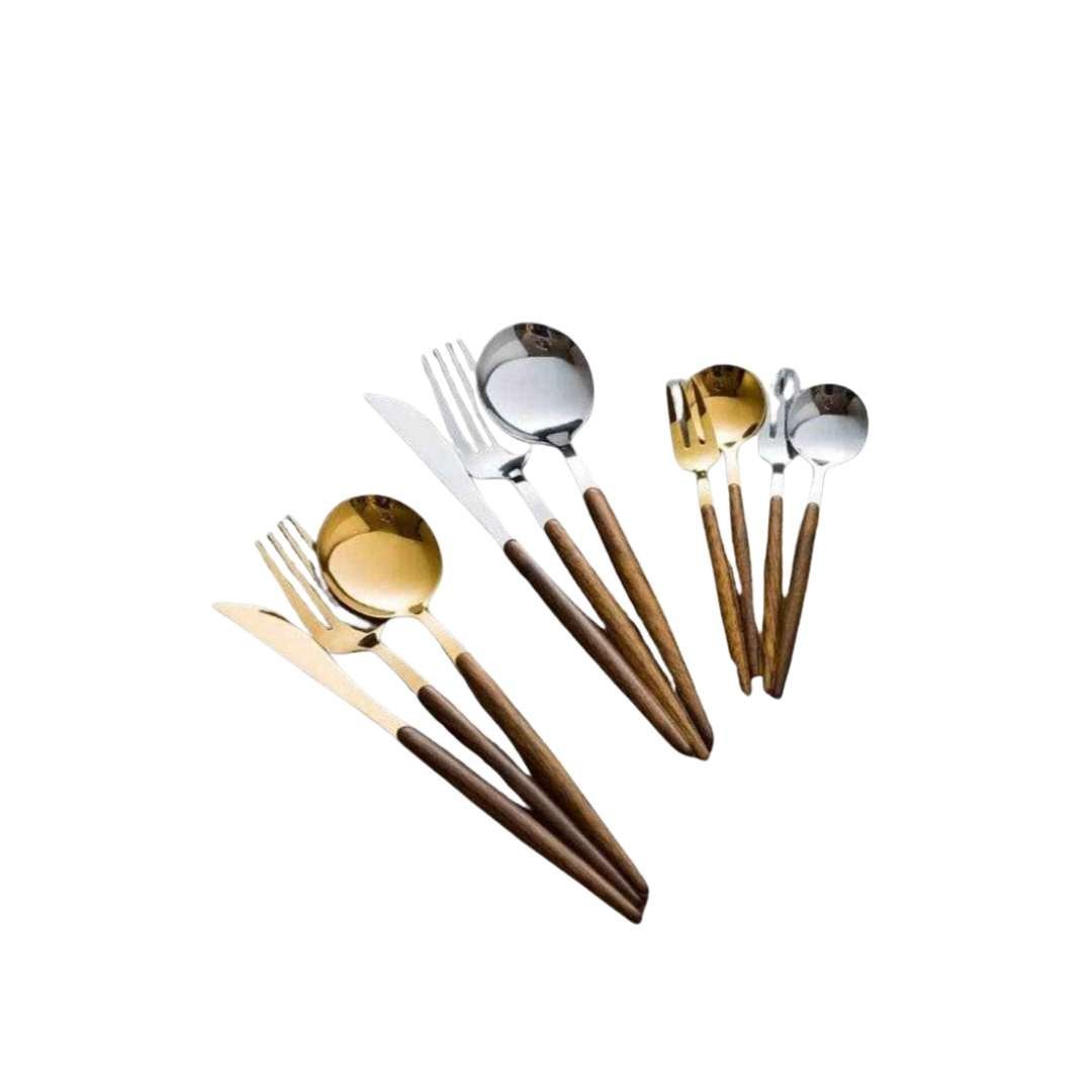 Stainless Steel Cutlery Set - TimberCraft 30-Piece Collection