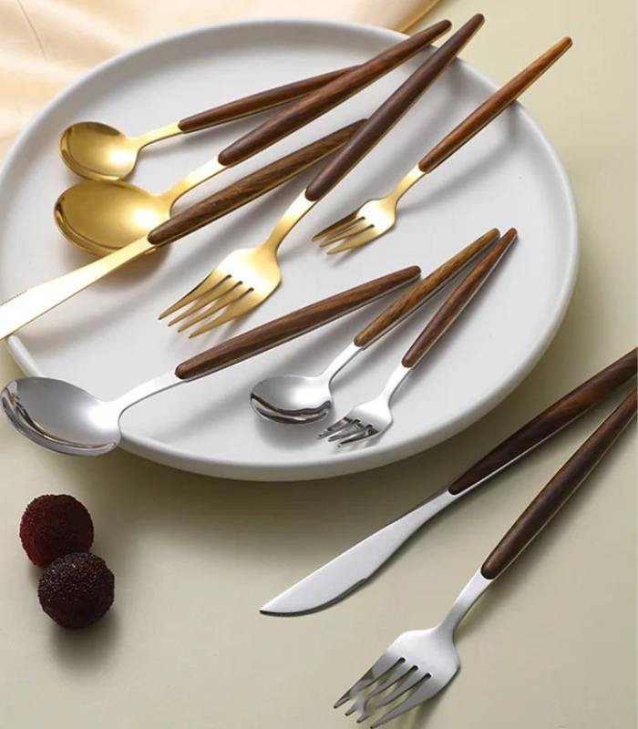 Stainless Steel Cutlery Set - TimberCraft 30-Piece Collection