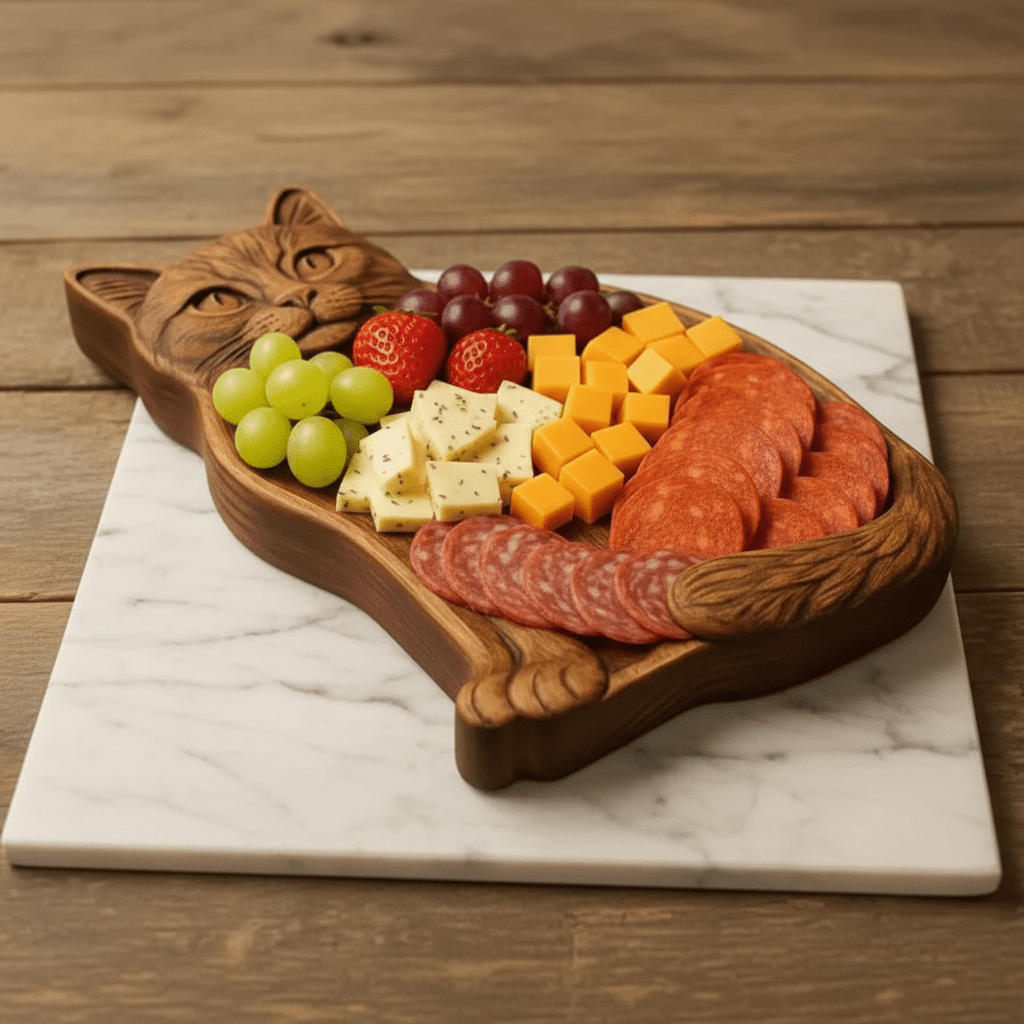 Cat-Shaped Charcuterie Board - Purrfectly Crafted Woodworks