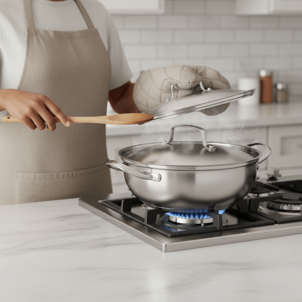 EcoHeat Cooking Pot - PureSteel 26 cm with Even Heat Distribution