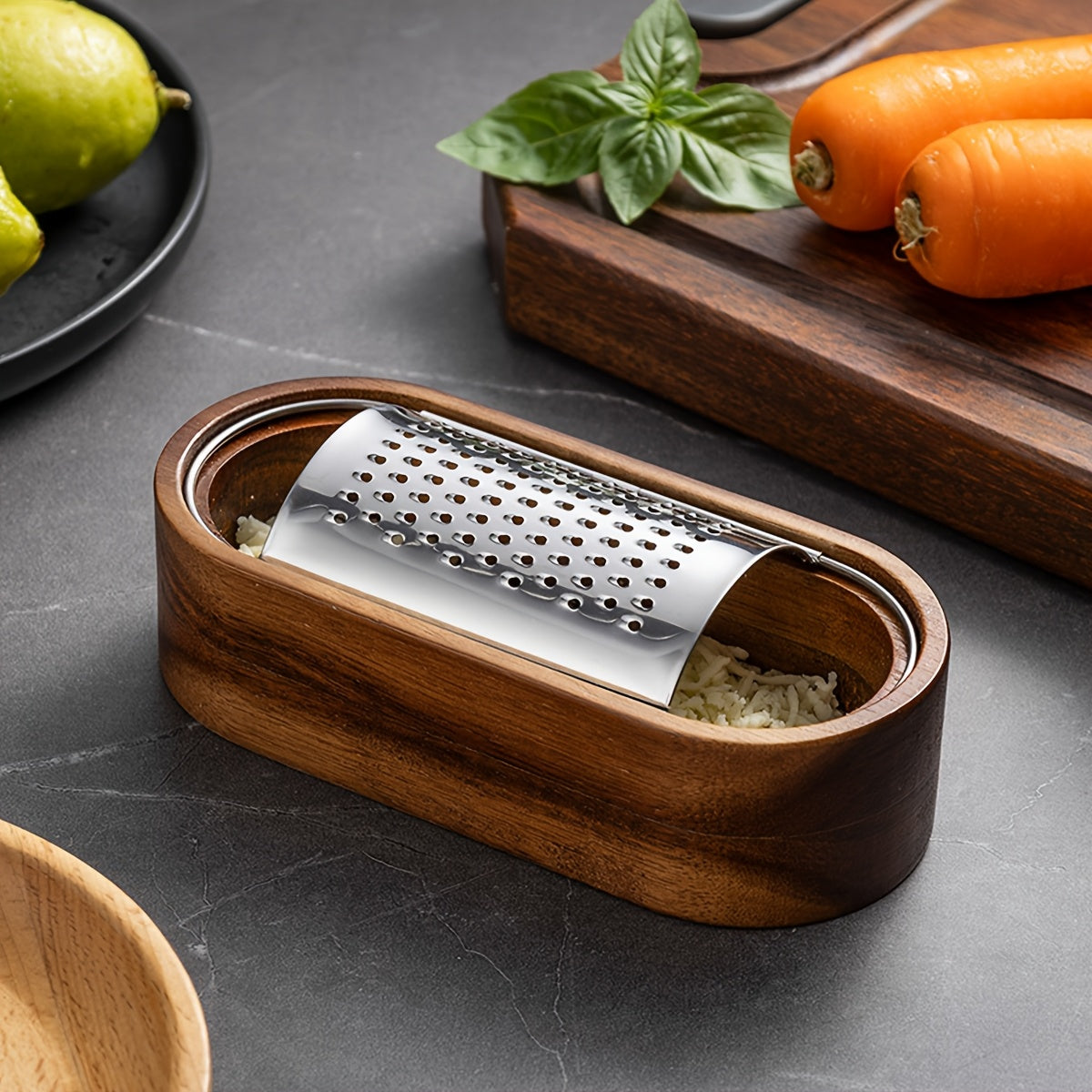 Stainless Steel Cheese Grater with Acacia Wood Box - CheesyCraft