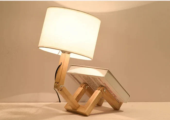 Wooden Table Lamp with Book Holder - LuminaCraft