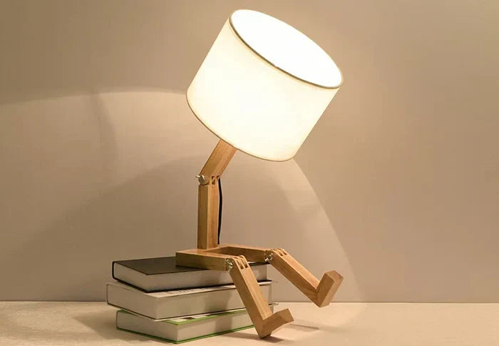 Wooden Table Lamp with Book Holder - LuminaCraft