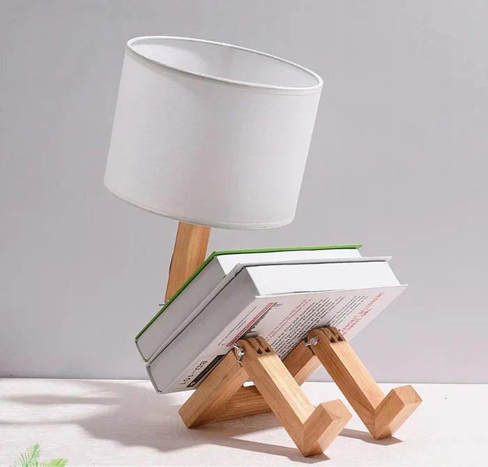 Wooden Table Lamp with Book Holder - LuminaCraft