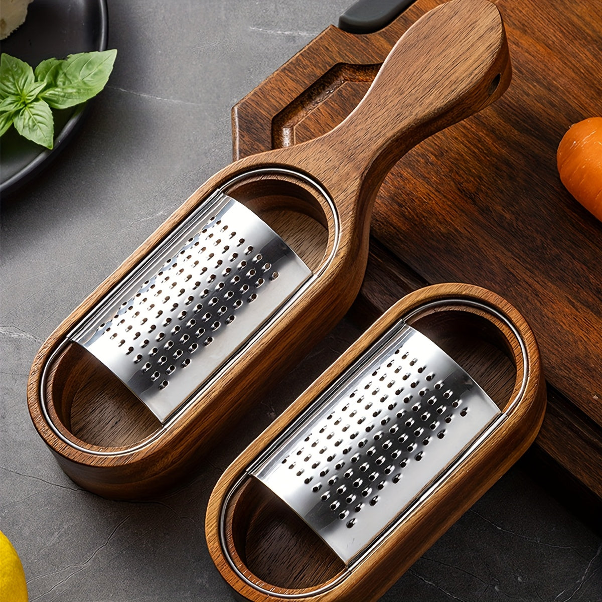 Stainless Steel Cheese Grater with Acacia Wood Box - CheesyCraft