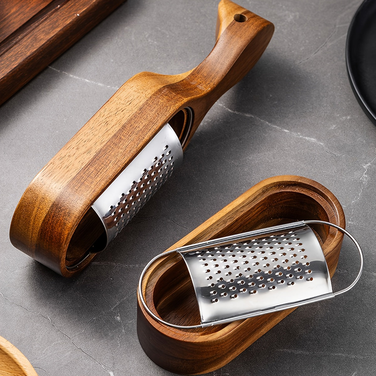 Stainless Steel Cheese Grater with Acacia Wood Box - CheesyCraft