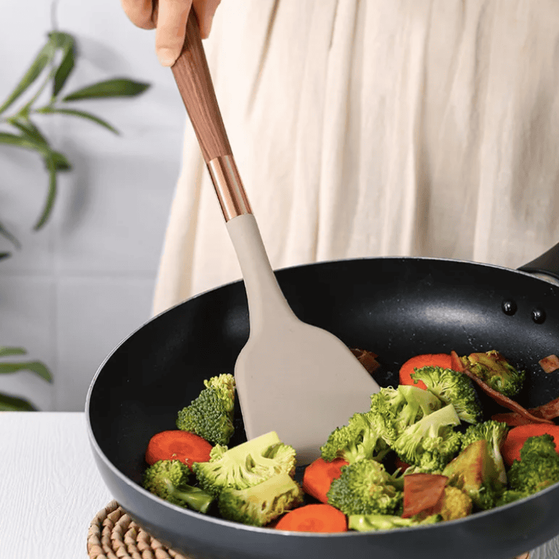 Silicone Kitchen Utensils with Wooden Handle - CulinaryCraft