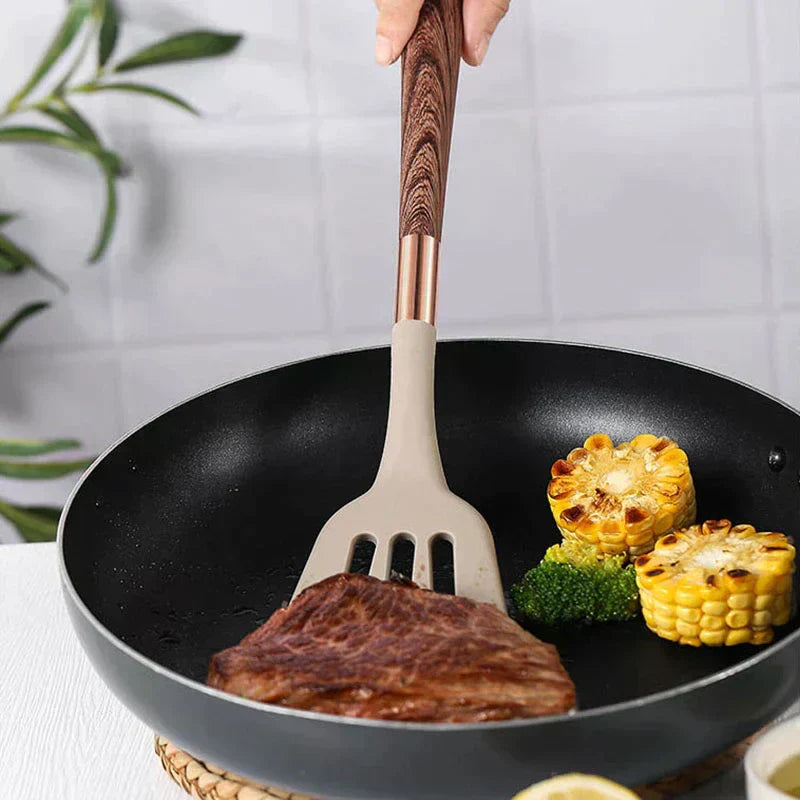 Silicone Kitchen Utensils with Wooden Handle - CulinaryCraft