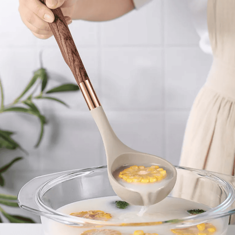Silicone Kitchen Utensils with Wooden Handle - CulinaryCraft