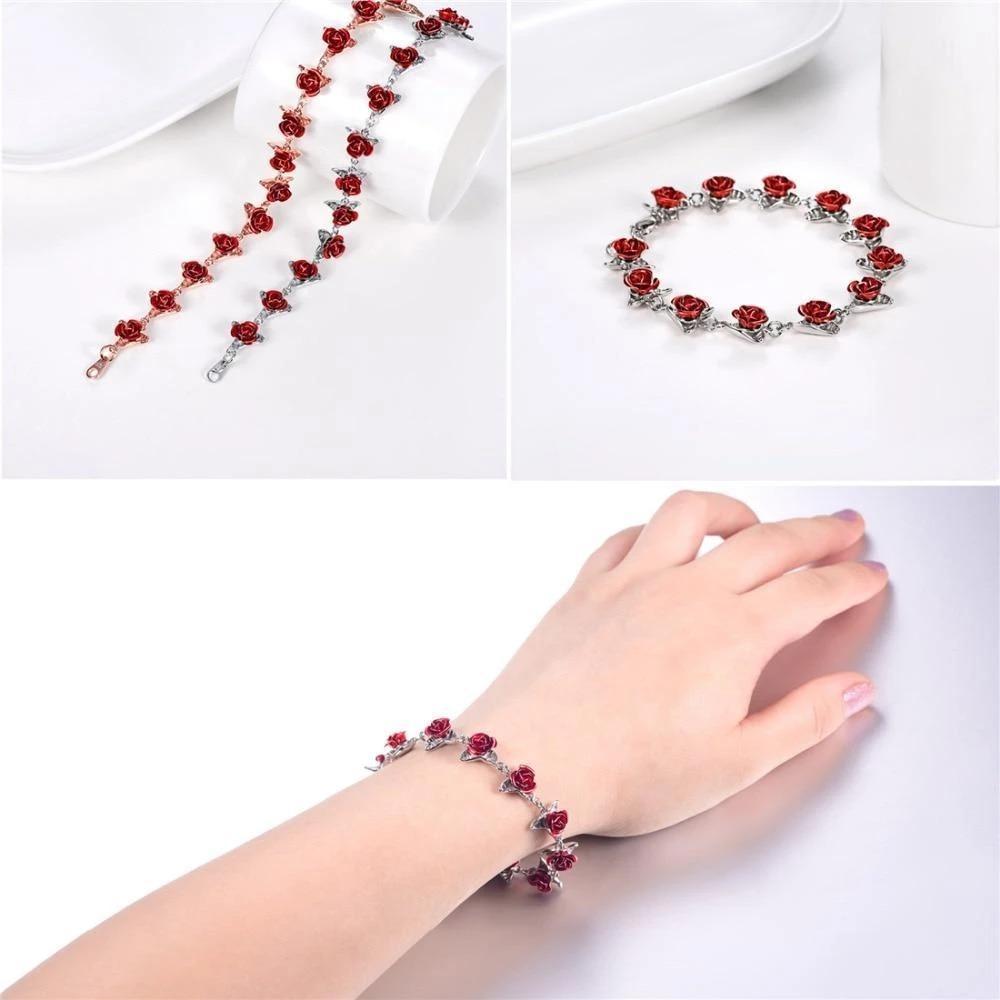 Red Roses Charm Bracelet - Luxe Bloom Jewelry