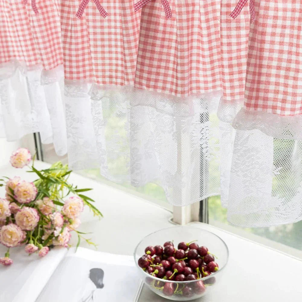Checked Lace Short Curtain - LuxeHome Decor