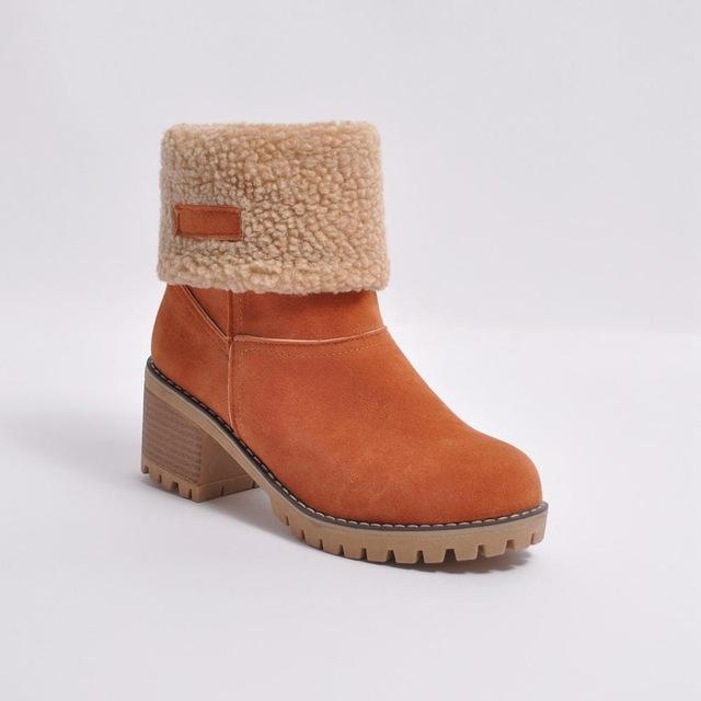 Warm Ankle Snow Boots with Square Heels - LuxeStep