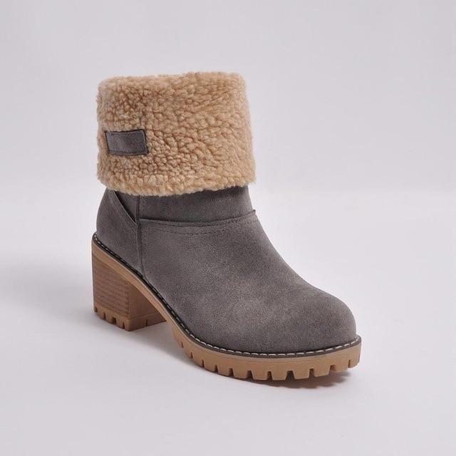 Warm Ankle Snow Boots with Square Heels - LuxeStep