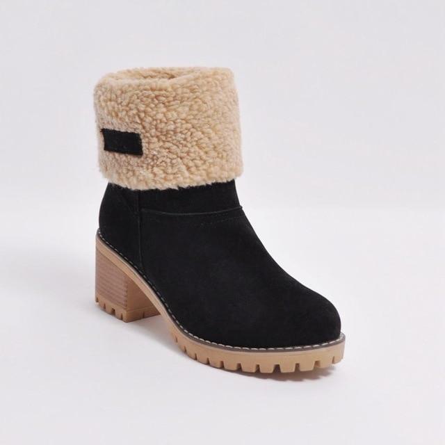 Warm Ankle Snow Boots with Square Heels - LuxeStep