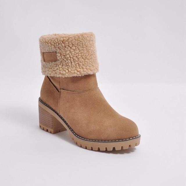 Warm Ankle Snow Boots with Square Heels - LuxeStep