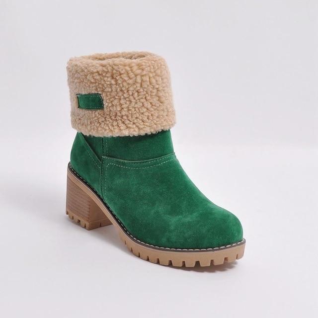 Warm Ankle Snow Boots with Square Heels - LuxeStep
