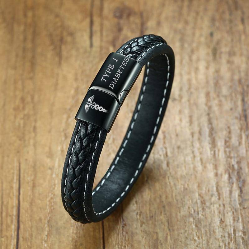 Diabetic Medical Alert ID Bracelet - VitalGuard Leather