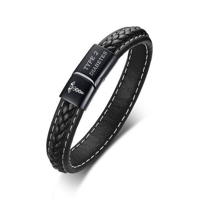 Diabetic Medical Alert ID Bracelet - VitalGuard Leather