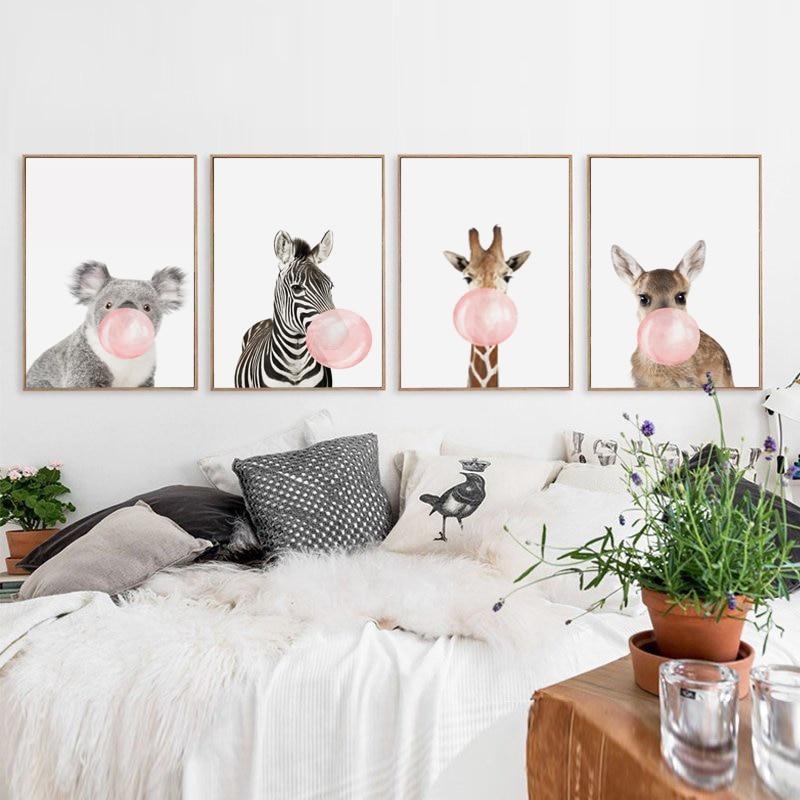 Animal-Themed Bubble Gum Canvas Art - Artistry Haven