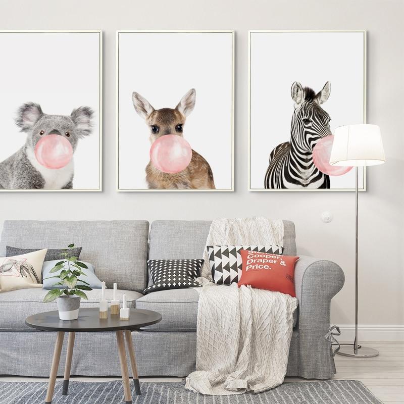 Animal-Themed Bubble Gum Canvas Art - Artistry Haven