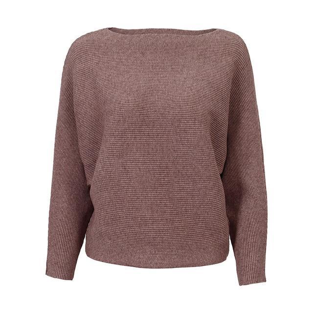 Knitted Slash Neck Sweater - LuxeThreads