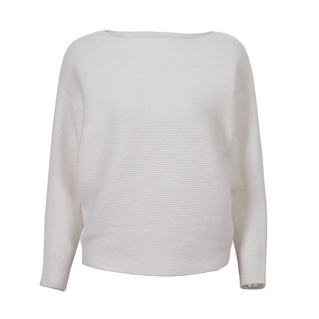 Knitted Slash Neck Sweater - LuxeThreads