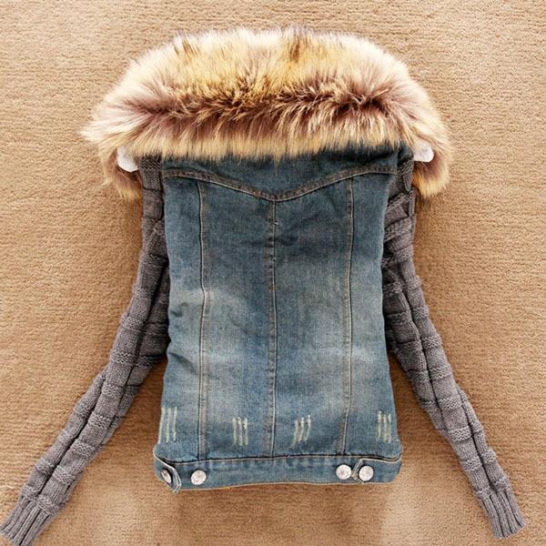 Distressed Denim Jacket with Fur Collar - LuxeThreads