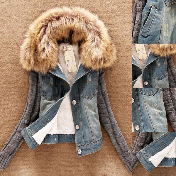 Distressed Denim Jacket with Fur Collar - LuxeThreads